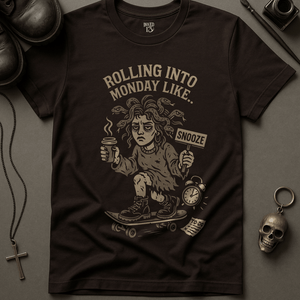 Rolling Into Monday Medusa T-Shirt - Brown - S - Inked 13 Ltd