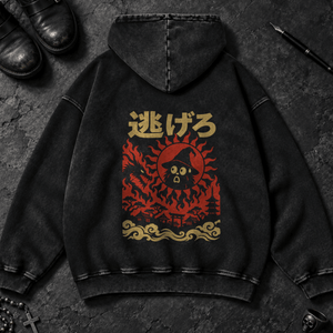 Run Japanese Wizard Washed Hoodie - Black Beauty - S - Inked 13 Ltd Unisex alternative tattoo apparel