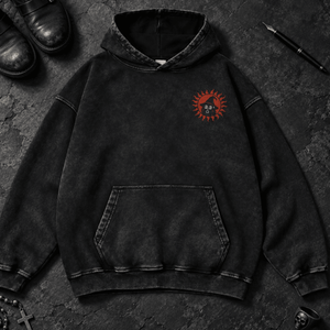 Run Japanese Wizard Washed Hoodie - Dark Gray - S - Inked 13 Ltd Unisex alternative tattoo apparel