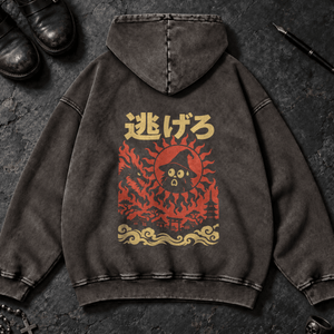 Run Japanese Wizard Washed Hoodie - Dark Gray - S - Inked 13 Ltd Unisex alternative tattoo apparel