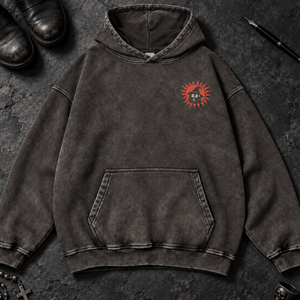 Run Japanese Wizard Washed Hoodie - Dark Gray - S - Inked 13 - Unisex alternative tattoo apparel.