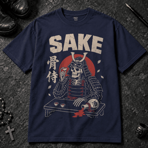 Sake Japanese Poster T-shirt - True Navy - S - Inked 13 - Unisex alternative tattoo apparel.