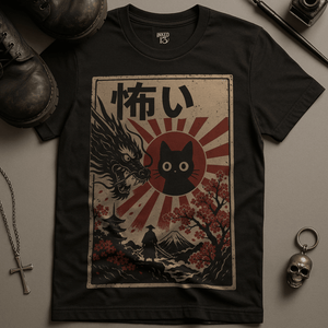 Scary Dragon Japanese Cat T-Shirt - Black - S - Inked 13 Ltd Unisex alternative tattoo apparel