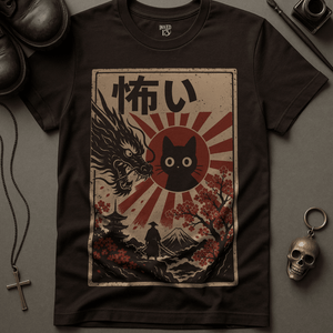Scary Dragon Japanese Cat T-Shirt - Brown - S - Inked 13 Ltd Unisex alternative tattoo apparel