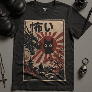 Scary Dragon Japanese Cat T-Shirt - Dark Grey - S - Inked 13 Ltd Unisex alternative tattoo apparel