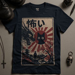 Scary Dragon Japanese Cat T-Shirt - Navy - S - Inked 13 Ltd Unisex alternative tattoo apparel