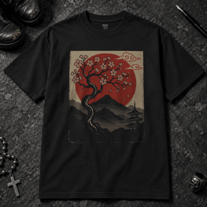 Serene Japanese Scene T-shirt - Black - S - Inked 13 - Unisex alternative tattoo apparel.