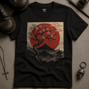 Serene Japanese Scene T-shirt (New Style) - Black - S - Inked 13 Ltd Unisex alternative tattoo apparel