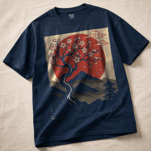Serene Japanese Sunset Heavyweight T-shirt - True Navy - S - Inked 13 Ltd Unisex alternative tattoo apparel