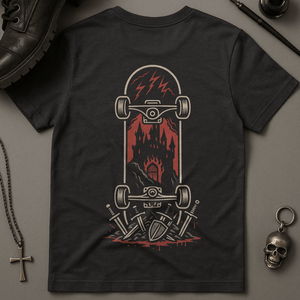Skateboard Gothic Castle T-Shirt - Dark Grey - S - Inked 13 Ltd
