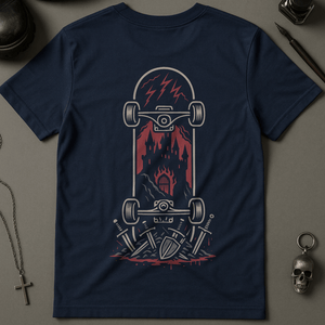Skateboard Gothic Castle T-Shirt - Navy - S - Inked 13 Ltd