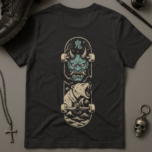 Skateboard Polar Bear Oni Mask T-Shirt - Dark Grey - S - Inked 13 Ltd