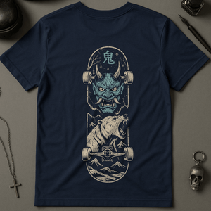 Skateboard Polar Bear Oni Mask T-Shirt - Navy - S - Inked 13 Ltd