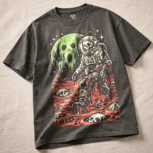 Skeletal Astronaut Slime Heavyweight T-shirt - Pepper - M - Inked 13 Ltd Unisex alternative tattoo apparel