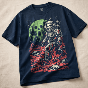 Skeletal Astronaut Slime Heavyweight T-shirt - True Navy - S - Inked 13 Ltd Unisex alternative tattoo apparel