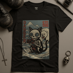 Skeletal Cat Danger T-Shirt - Black - S - Inked 13 Ltd