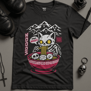 Skeletal Cat Noods T-Shirt - Dark Grey - S - Inked 13 Ltd