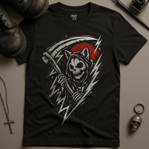 Skeletal Cat Reaper T-Shirt - Black - S - Inked 13 Ltd Unisex alternative tattoo apparel