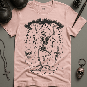 Skeletal Dancer T-Shirt - Soft Pink - S - Inked 13 Ltd Unisex alternative tattoo apparel