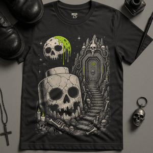 Skeletal Door Minifigure T-Shirt - Dark Grey - S - Inked 13 Ltd Unisex alternative tattoo apparel