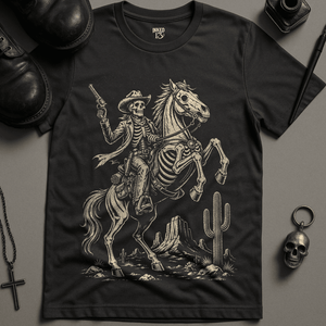 Skeletal Horse Rider T-Shirt - Dark Grey - S - Inked 13 Ltd Unisex alternative tattoo apparel