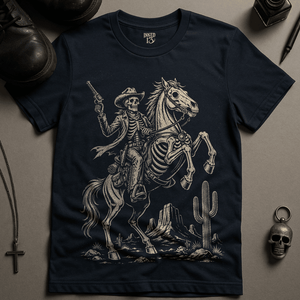 Skeletal Horse Rider T-Shirt - Navy - S - Inked 13 Ltd Unisex alternative tattoo apparel