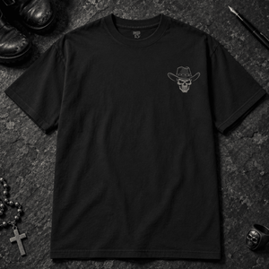 Skeletal Outlaw T-shirt - Black - S - Inked 13 - Unisex alternative tattoo apparel.