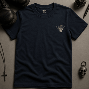 Skeletal Outlaw T-shirt - True Navy - S - Inked 13 Ltd Unisex alternative tattoo apparel