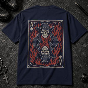 Skeletal Outlaw T-shirt - True Navy - S - Inked 13 - Unisex alternative tattoo apparel.