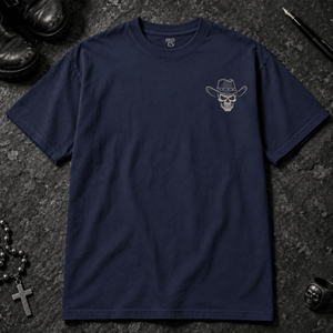 Skeletal Outlaw T-shirt - True Navy - S - Inked 13 - Unisex alternative tattoo apparel.