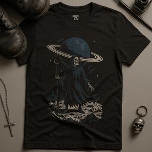 Skeleton Alien Planet T-Shirt - Black - S - Inked 13 Ltd