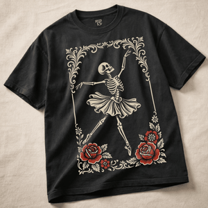 Skeleton Ballet Heavyweight T-shirt - Black - S - Inked 13 Ltd Unisex alternative tattoo apparel