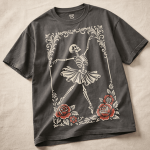 Skeleton Ballet Heavyweight T-shirt - Pepper - M - Inked 13 Ltd Unisex alternative tattoo apparel