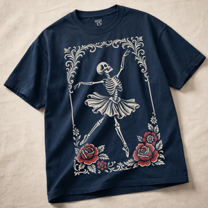 Skeleton Ballet Heavyweight T-shirt - True Navy - S - Inked 13 Ltd Unisex alternative tattoo apparel