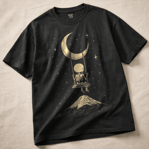 Skeleton Moon Swing Heavyweight T-shirt - Black - S - Inked 13 Ltd Unisex alternative tattoo apparel