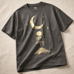 Skeleton Moon Swing Heavyweight T-shirt - Pepper - M - Inked 13 Ltd Unisex alternative tattoo apparel