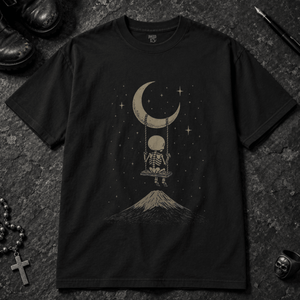 Skeleton Moon Swing T-shirt - Black - S - Inked 13 - Unisex alternative tattoo apparel.