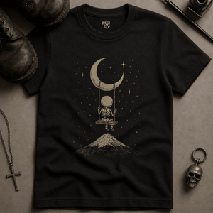 Skeleton Moon Swing T-shirt (New Style) - Black - S - Inked 13 Ltd Unisex alternative tattoo apparel