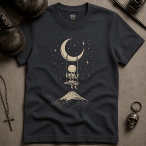 Skeleton Moon Swing T-shirt (New Style) - Graphite - S - Inked 13 Ltd Unisex alternative tattoo apparel