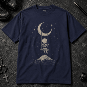 Skeleton Moon Swing T-shirt - True Navy - S - Inked 13 - Unisex alternative tattoo apparel.