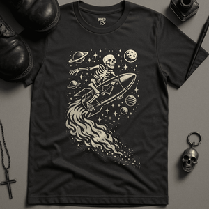 Skeleton Rocket T-Shirt - Dark Grey - S - Inked 13 Ltd Unisex alternative tattoo apparel