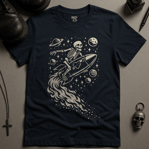 Skeleton Rocket T-Shirt - Navy - S - Inked 13 Ltd Unisex alternative tattoo apparel