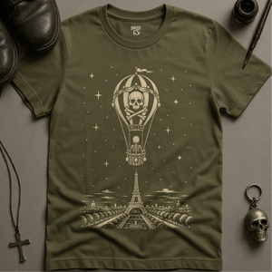 Skeleton Skull Balloon T-Shirt - Military Green - S - Inked 13 Ltd Unisex alternative tattoo apparel