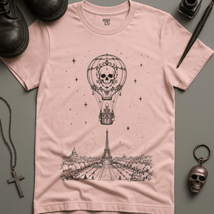 Skeleton Skull Balloon T-Shirt - Soft Pink - M - Inked 13 Ltd Unisex alternative tattoo apparel