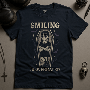 Smiling Is Overrated T-Shirt - Navy - S - Inked 13 Ltd