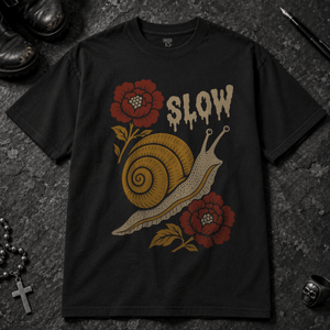 Snail Slow T-shirt - Black - S - Inked 13 - Unisex alternative tattoo apparel.