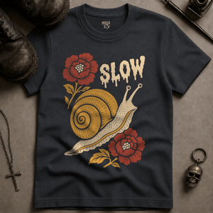 Snail Slow T-shirt - Graphite - S - Inked 13 Ltd Unisex alternative tattoo apparel
