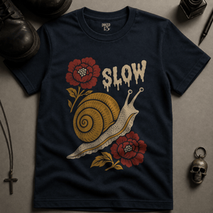 Snail Slow T-shirt - True Navy - S - Inked 13 Ltd Unisex alternative tattoo apparel