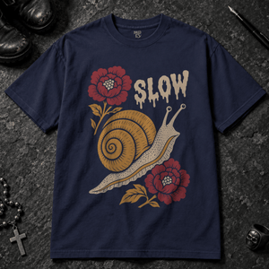 Snail Slow T-shirt - True Navy - S - Inked 13 - Unisex alternative tattoo apparel.