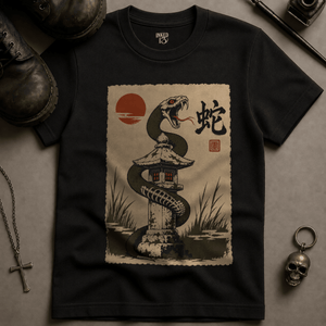 Snake Japanese Poster T-shirt - Black - S - Inked 13 Ltd Unisex alternative tattoo apparel